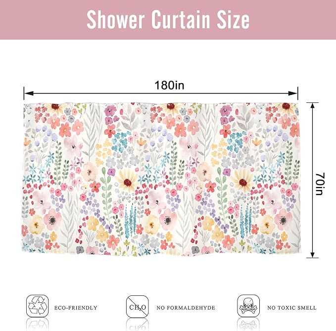 Clawfoot Tub Extra Wide Floral Flower Cute Wrap Bathroom Shower Curtain Set | 180"W x 70"H Colorful All; waterproof HD print, quick-dry fabric with 12 hooks for easy hanging.