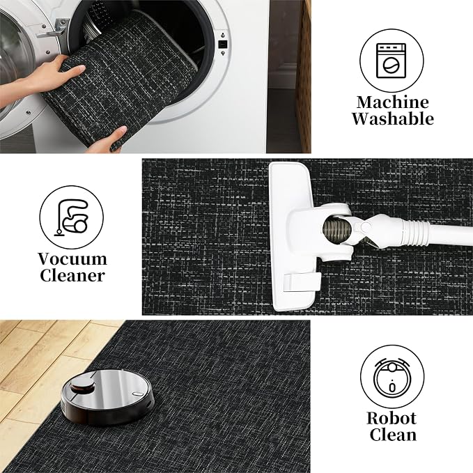Garvee 10x13 Textured Rug for Kids Room Machine Washable Area Rugs Modern Solid Color Living Room Rug with Non Slip Backing, Stain Resistant Non Shedding Carpet for Bedroom Dining Room, Black | Modern Textured Non Slip Backing Low Pile Non Shedding Sta...