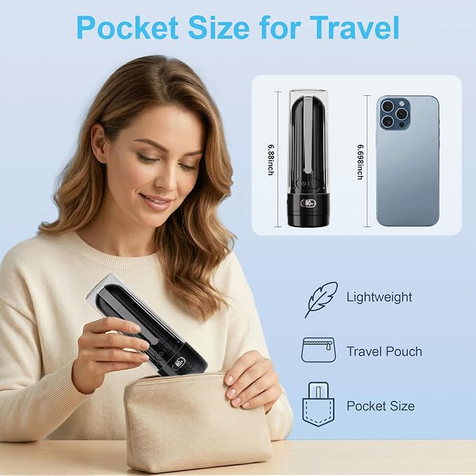 Electric Portable Bidet for Camping & Business Trips, Black | Pocket size whisper-quiet handheld sprayer 3 pressure modes 1600mAh Long-lasting Battery USB-C Rechargable IPX7 Waterproof