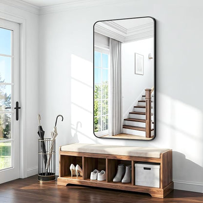 BONEWEI 66x30 inch Large Bathroom Mirror,Black Rectangle Mirror,Wall Mounted Bathroom Frame Vanity Mirror with Round Corner for Bedroom Living Room, Entryway Hangs Horizontal or Vertical