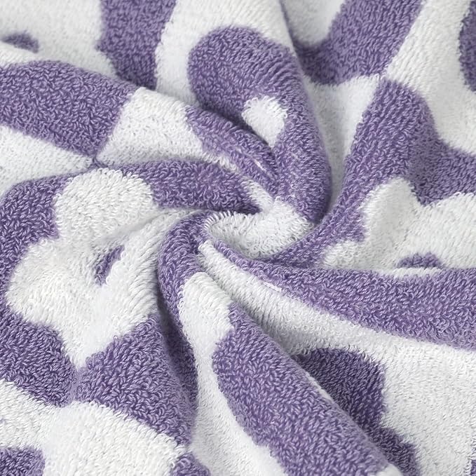 2-Pieces Luxury Bath Towels Checkered Floral, Purple Towels for Women Girls | Shower Body 27.5x55 Inches, Cute Bathroom Decor, Cotton