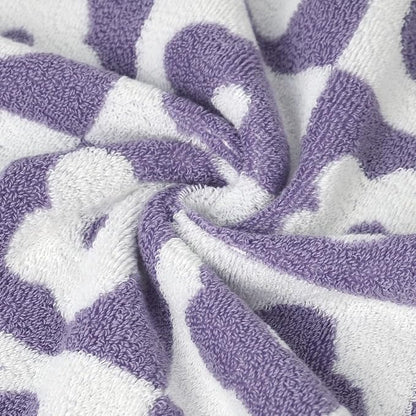 2-Pieces Luxury Bath Towels Checkered Floral, Purple Towels for Women Girls | Shower Body 27.5x55 Inches, Cute Bathroom Decor, Cotton