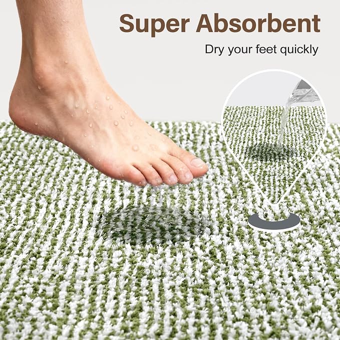 60x24 Long Bathroom Rugs Washable Non Slip, Olive Green Bath Mat for Bathroom Floor Tub, Soft Absorbent Quick Dry Mats for Shower,Bathtub,Home Decor