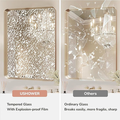 Gold Bathroom Mirrors for Over Sink 24"x36" 2 Pack | Brushed Champagne Brass Gold Vanity Mirror for Wall, Aluminum Frame, Anti-Rust, Tempered Glass