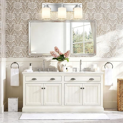 Modern Bathroom Lighting Fixtures Over Mirror, Vanity Lights for Bathroom, Wall Sconces with Milky White Glass Shades, E26 Ceramic Socket, 3-Light 19.7-inch Chrome