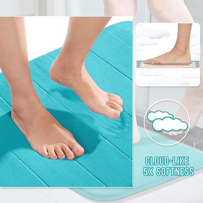 Yimobra Memory Foam Bath Mat, Super Soft Absorbent Bathroom Rug Non Slip 31.5x20 Inch, Quick Dry, Machine Washable Floor Carpet for Tub Shower, Home Decor Accessories, Lake Blue
