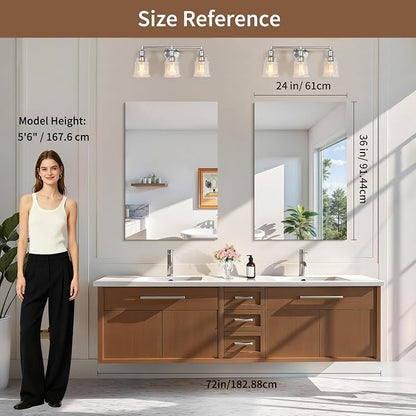 CILIBER 2-Pack 24x36 Inch Frameless Mirrors for Wall, Bathroom Vanity Mirrors with Polished Edge, Rectangle Mirror for Over Sink, Bedroom, Entryway, Horizontal or Vertical, 3mm Tempered Glass