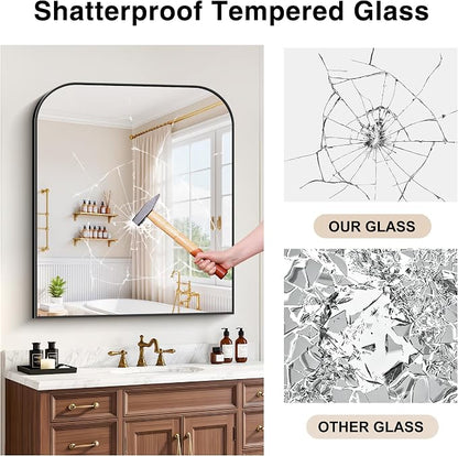YIROMAN Bathroom Mirrors for Over Sink,36"x42" Black Bathroom Vanity Mirror | Thin Brushed Aluminum Frame,HD tempered glass, Rectangular,Rounded & Right-angle Corners,Sink,Entryway,Bedroom