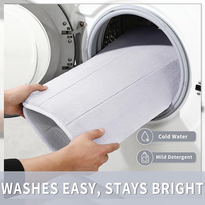 Yimobra Memory Foam Bath Mat, Super Soft Absorbent Bathroom Rug Non Slip 31.5x20 Inch, Quick Dry, Machine Washable Floor Carpet for Tub Shower, Home Decor Accessories, White