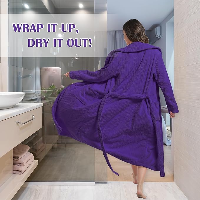 Women's Shawl Collar Bathrobe, Soft Long Towel Robes for Women - Super Absorbent Quick Dry yet Warm