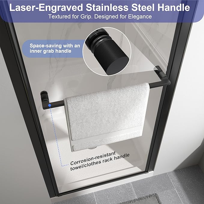 28"-30" W x 72" H Frameless Pivot Shower Door Matte Black | 1/4"(6mm) SGCC Tempered Glass with Explosion-Proof Film &Nano Coating,Customizable Width