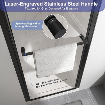 26"-28" W x 72" H Frameless Pivot Shower Door Matte Black | 1/4"(6mm) SGCC Tempered Glass with Explosion-Proof Film &Nano Coating,Customizable Width