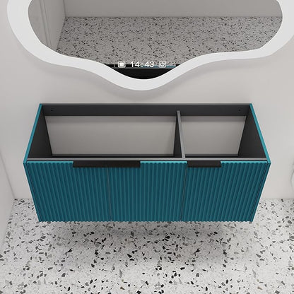 Malwee 48" Floating Bathroom Vanity Without Sink, 48 inch Wall Mounted Bathroom Cabinet, Modern Lake Blue Cabinet with 3 Soft Close Doors, Basin not Include(MA10348DLBE-C)