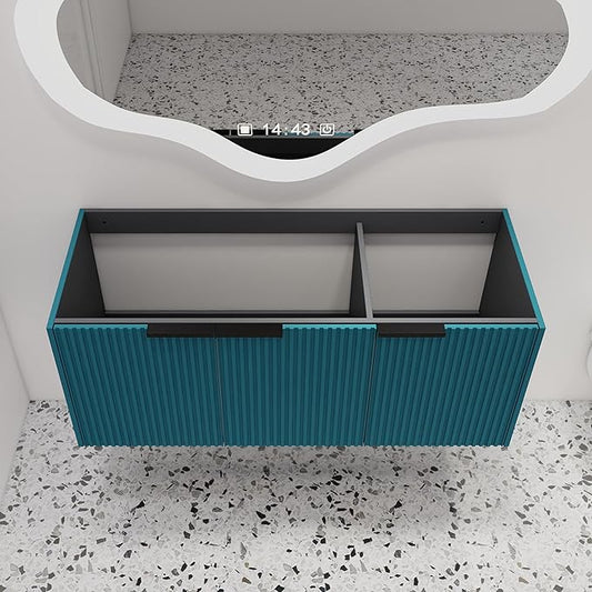 Malwee 48" Floating Bathroom Vanity Without Sink, 48 inch Wall Mounted Bathroom Cabinet, Modern Lake Blue Cabinet with 3 Soft Close Doors, Basin not Include(MA10348DLBE-C)