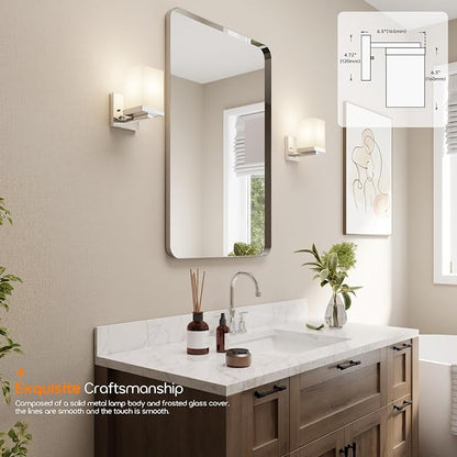 Bathroom Light Fixture Wall Sconce with White Frosted Glass Shade, Polished Chrome Vanity Lightings Over Mirror Hallway Entrance Porch T003CH-L1