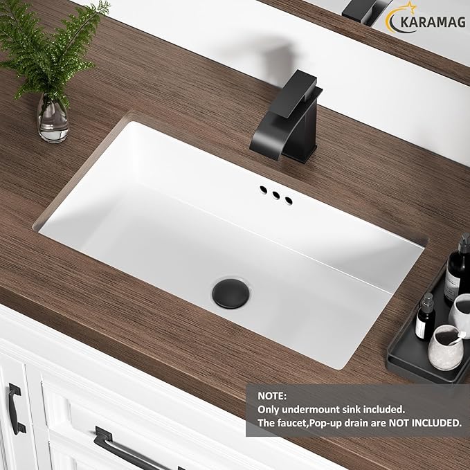 24 Inch Undermount Bathroom Sink Rectangle Undermount Sink White Ceramic Under Counter Bathroom Sinks with Overflow (23.8"x13.8")