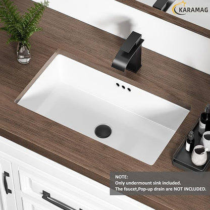 24 Inch Undermount Bathroom Sink Rectangle Undermount Sink White Ceramic Under Counter Bathroom Sinks with Overflow (23.8"x13.8")