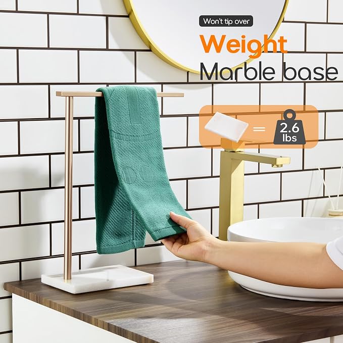 Hand Towel Bar for Bathroom Vanity Countertop 1-Tier Towel Holder Free Stand with Heavy Marble Base Thicken Steady, Champagne Bronze Stainless Steel AN7002CPG