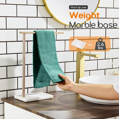 Hand Towel Bar for Bathroom Vanity Countertop 1-Tier Towel Holder Free Stand with Heavy Marble Base Thicken Steady, Champagne Bronze Stainless Steel AN7002CPG