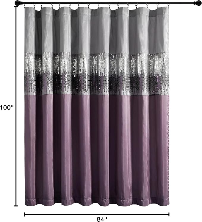 Lush Decor Night Sky Window Curtain Panel, Single 100"W x 84"L Purple & Gray - Sequin Backdrop Curtain - Extra Wide Curtains - Sliding Door Curtain