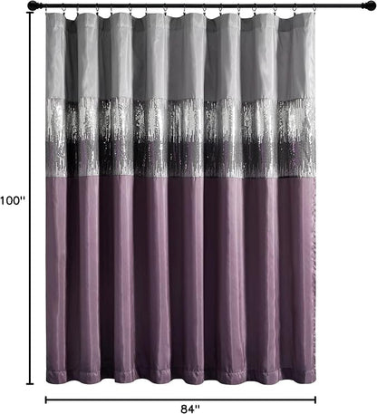 Lush Decor Night Sky Window Curtain Panel, Single 100"W x 84"L Purple & Gray - Sequin Backdrop Curtain - Extra Wide Curtains - Sliding Door Curtain