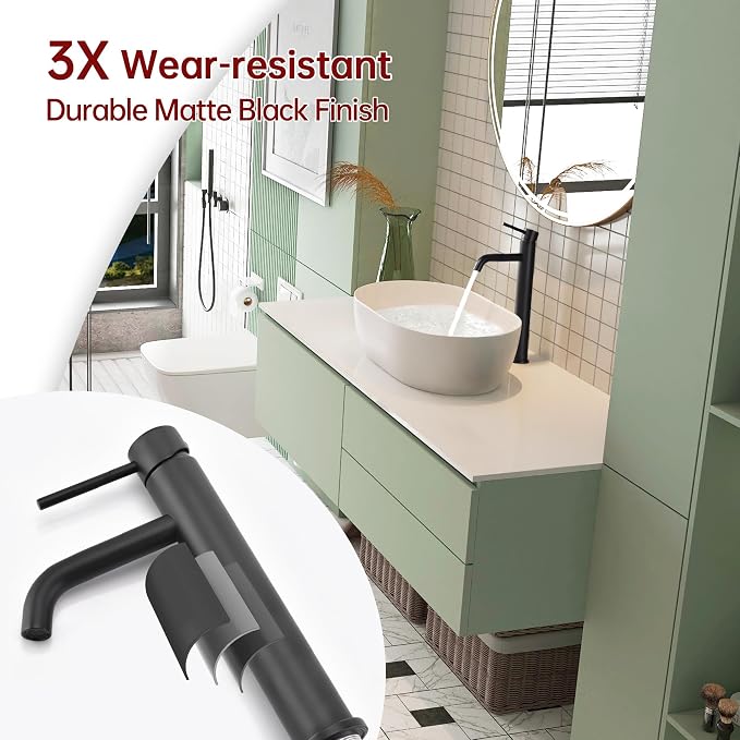 SUMERAIN Matte Black Tall BathroomVessel Sink Faucet | Single Handle Single Hole, 304 Stainless Steel, Lead-Free, Water-Saving, with Faucet Supply Lines, Easy DIY Install