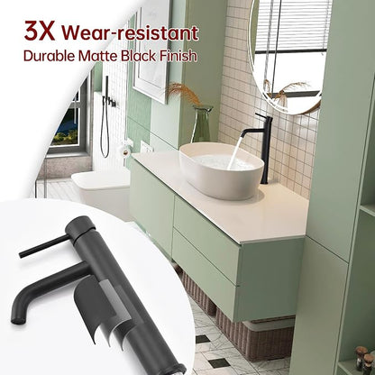 SUMERAIN Matte Black Tall BathroomVessel Sink Faucet | Single Handle Single Hole, 304 Stainless Steel, Lead-Free, Water-Saving, with Faucet Supply Lines, Easy DIY Install