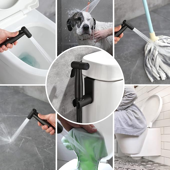 Handheld Bidet Sprayer for Toilet, Stainless Steel Baby Cloth Diaper Sprayer Kit, Bathroom Toilet Bidet Attachment Set for Bathing Pets Feminine Hygiene, Matte Black BDS01-7