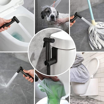 Handheld Bidet Sprayer for Toilet, Stainless Steel Baby Cloth Diaper Sprayer Kit, Bathroom Toilet Bidet Attachment Set for Bathing Pets Feminine Hygiene, Matte Black BDS01-7