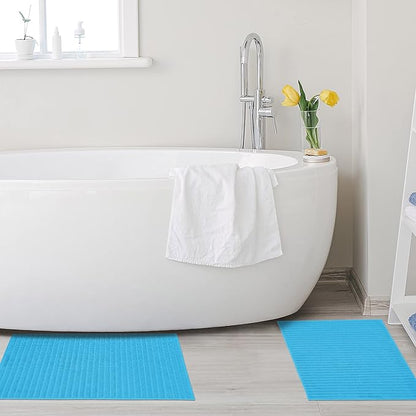 Superior Striped Bath Mat 2-Pack, 100% Combed Cotton, Luxury Spa Ribbed Texture, Durable and Washable Bathroom Mats - Aster Blue, 22" x 35" each
