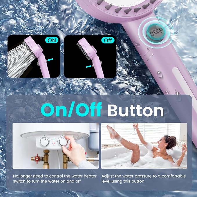 Filtered Shower Head with Handheld, High Pressure Showerhead with Filters | 4 Spray, ON/OFF Button for Pets, Detachable Shower Heads with Water Softener Filter Beads for Hard Water- Remove Chlorine