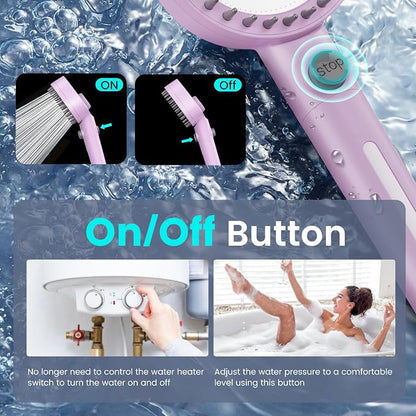 Filtered Shower Head with Handheld, High Pressure Showerhead with Filters | 4 Spray, ON/OFF Button for Pets, Detachable Shower Heads with Water Softener Filter Beads for Hard Water- Remove Chlorine