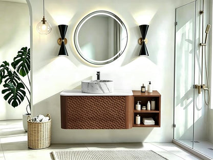 42 Inch Modern Bathroom Vanity with Ceramic Sink, Floating Bathroom Sink Cabinet with Sintered Stone Top&Solid Wood Hammered Frame, Single Bathroom Vanities w/Soft-Close Drawer&Side Open Cube
