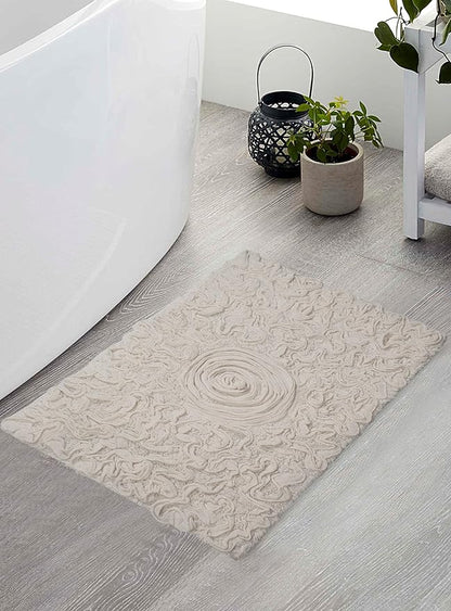 Home Weavers Bell Flower Collection 100% Cotton Tufted Bath Rugs, Extra Soft and Absorbent Bath Rugs, Non-Slip Bath Mats, Machine Washable, Bath Mats for Bathroom Floor, 17"x24" Rectangle, Ivory