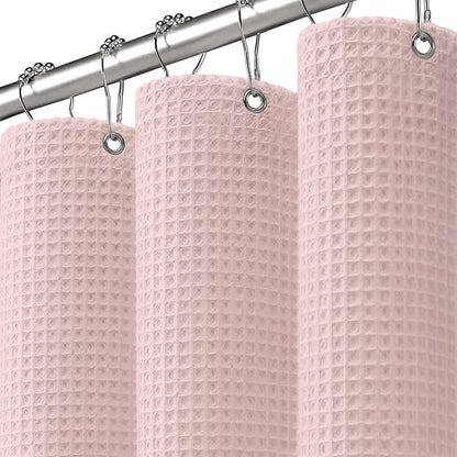 Waffle Weave Shower Curtain - Blush Pink Cotton Fabric Texture Heavyweight Shower Curtains for Bathroom,Washable,72Wx72L