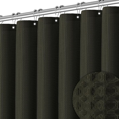Brown Shower Curtain Waffle Weave Textured Fabric Heavy Duty Shower Curtain Set for Bathroom, Waterproof 256GSM Weighted Hotel Quality Luxury Bath Curtain Set with 12 Hooks, 72Wx72H