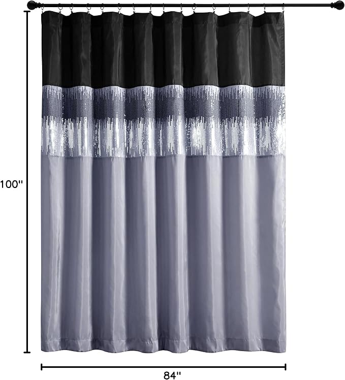 Lush Decor Night Sky Window Curtain Panel, Single, 100" W x 84" L, Black & Gray - Sequin Curtains - Sparkly Photo Backdrop - Modern Glam Decor - Extra Wide Long Curtains For Bedroom & Living Room