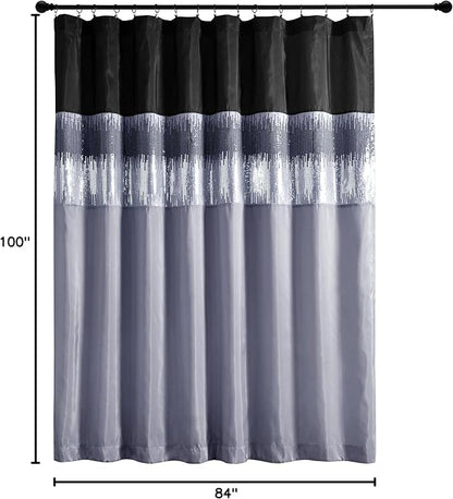 Lush Decor Night Sky Window Curtain Panel, Single, 100" W x 84" L, Black & Gray - Sequin Curtains - Sparkly Photo Backdrop - Modern Glam Decor - Extra Wide Long Curtains For Bedroom & Living Room