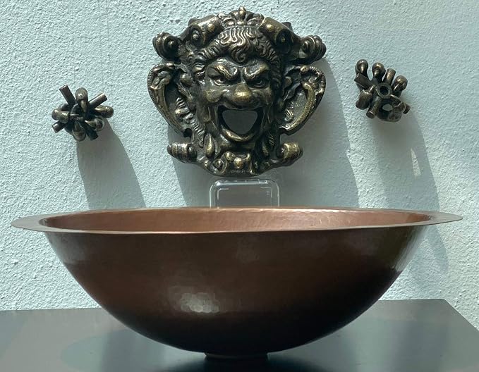 16" x 13" Oval Copper Bathroom Sink Mexican Copper Bath Sink Pure Copper Hand Hammered Dual Mount Brown CPS02