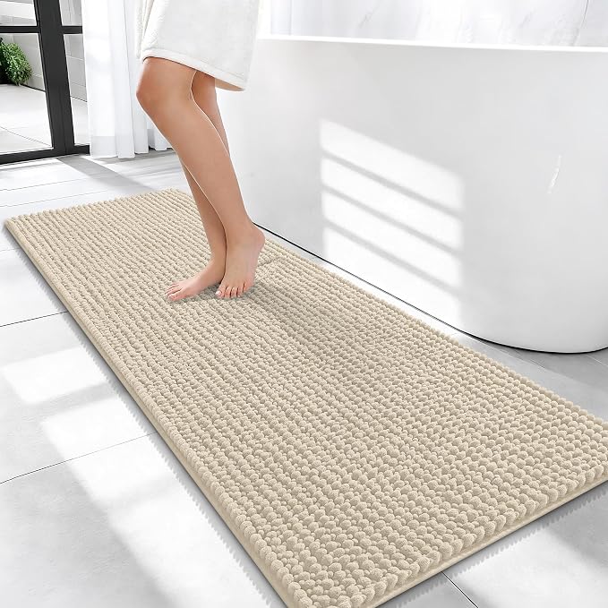 OLANLY Thick Chenille Bathroom Runner Rugs 47x20, Absorbent Bath Mat, Sand | Soft Bath Rugs, Rubber Backing, Machine Wash Dry, Bath Mats for Bathroom, Tub and Shower, Home Decor Accessories