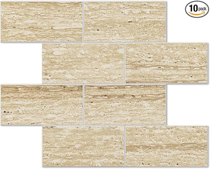 STICKGOO 10-Sheet Backsplash Peel and Stick Subway Tile(Thicker Design, Faux Golden Travertine)