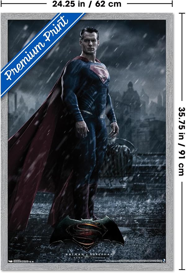 Trends International DC Comics Movie Batman v Superman - Superman Wall Poster, 34L x 22.4W, Gray Framed Version