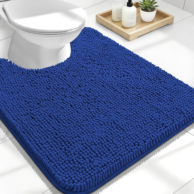OLANLY Toilet Rugs U-Shaped 24x20, Soft Absorbent Chenille Contour Rugs | Royal Blue, Quick-Drying Rubber Backing, Machine Washable Non-Slip Shaggy Bathroom Mat for Toilet, Home Decor Accessories