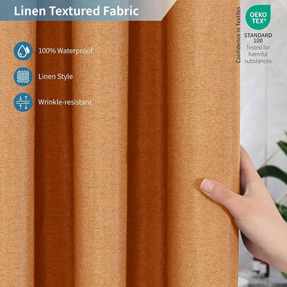 Waterproof Fabric Shower Curtain,No Liner Needed,72x72,Orange | 2-in-1 Design,Linen Textured,100% Waterproof TPU-Laminated Backing,Magnetic Weighted,Machine Washable,For Bathroom,Hotel