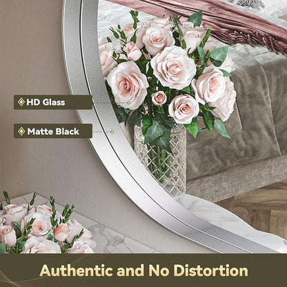 Brightify Silver Oval Mirror for Bathroom 20x36 Inch, Metal Framed Vanity Silver Mirrors, Modern Pill Shape Mirror for Bedroom Living Room Wall Decorative Hang Vertical and Horizontal