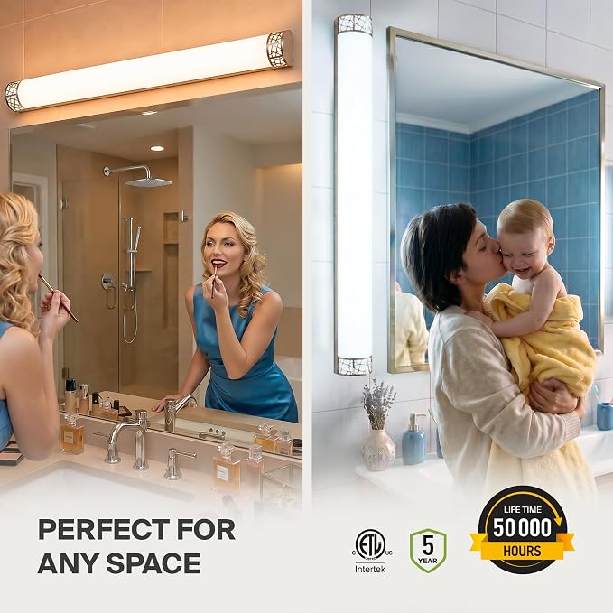 ASD 48 Inch LED Bathroom Vanity Light, 5CCT 2700K-5000K 35W, Dimmable Bathroom Light Fixtures, Modern Vanity Lights for Bathroom Lighting Fixtures Over Mirror, Wall Light Bar, Brushed Nickel, ETL