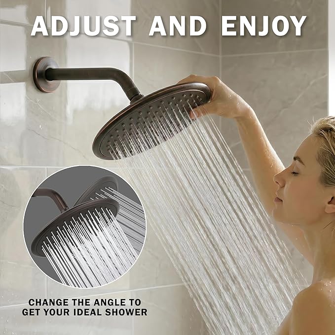 Waterfall Showerhead - 2.5 GPM - Oil-Rubbed Bronze | 9 Inch Large Overhead Rain Shower Head With Self-Clean Nozzles, Adjustable Brass Ball Joint, High Flow Best With Extender Arm