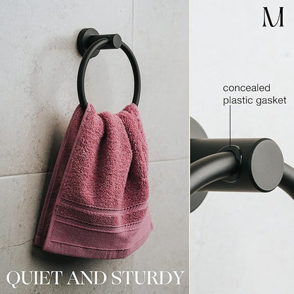 MARMOLUX ACC Matte Black Towel Rings (2 Pack) - Modern Hand Towel Holders for Bathroom Wall - Round Stainless Steel Bathroom Towel Racks - Black Towel Hangers for Bathroom - Towel Holder Bathroom