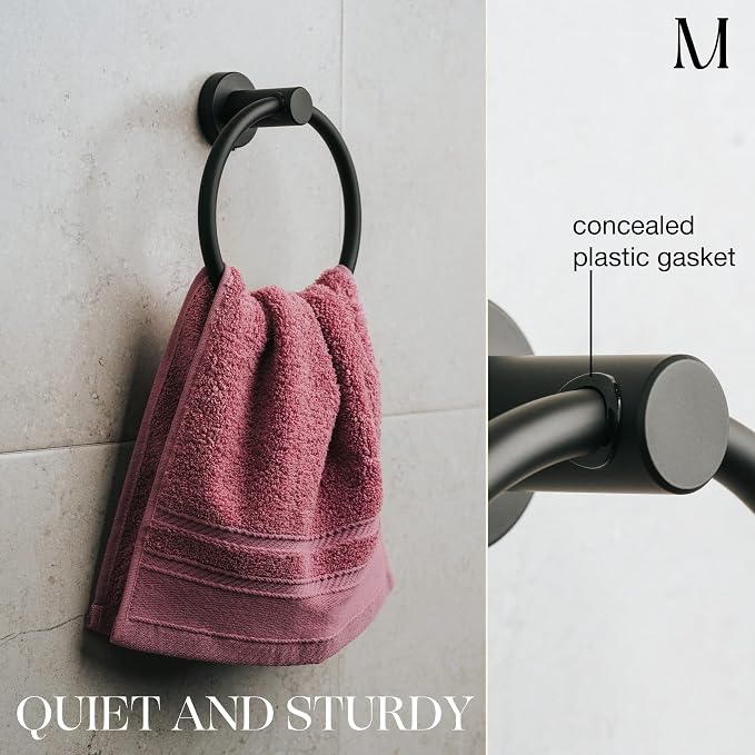 MARMOLUX ACC Matte Black Towel Rings (2 Pack) - Modern Hand Towel Holders for Bathroom Wall - Round Stainless Steel Bathroom Towel Racks - Black Towel Hangers for Bathroom - Towel Holder Bathroom