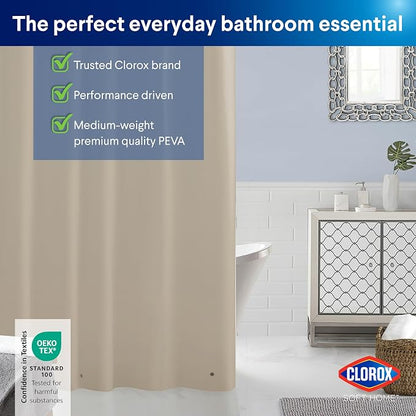 Clorox Shower Curtain Liner, Premium Colored Medium-Weight Durable Waterproof 6g PEVA for Bathroom with Weighted Magnets, Standard Size 72" x 72", Tan